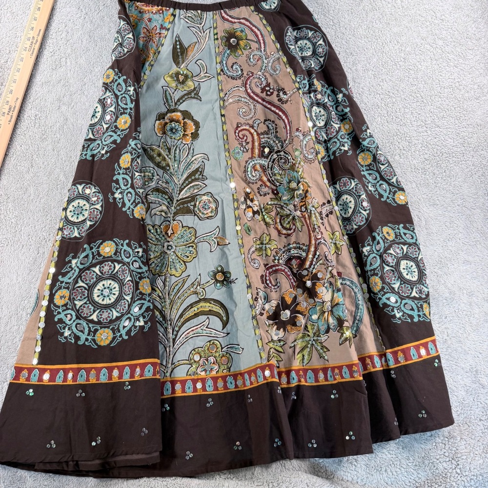 Soft Surroundings Maxi Skirt Womens M Brown Floral Paisley Sequin Embellished - Picture 9 of 10